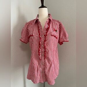 Stockerpoint Traditional Gingham Dirndl Blouse in red and white